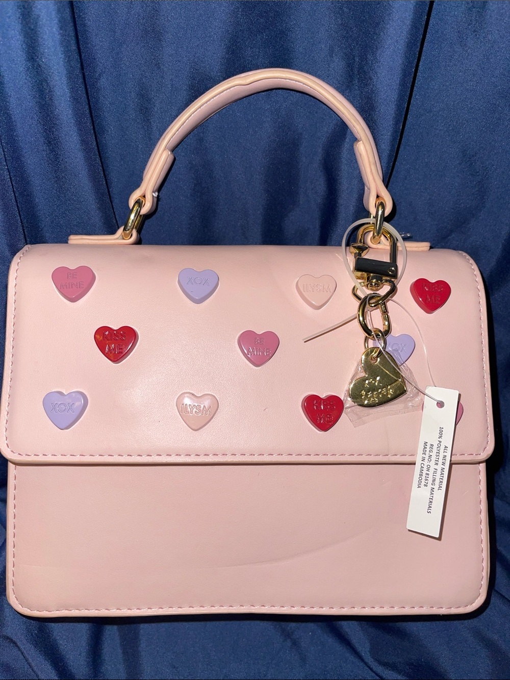 Betsey Johnson Pink Mini Top-Handle Bag with Conversation Hearts